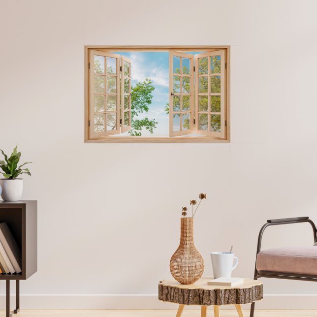 Póster Falso ventana falsa con vista al cielo de verano (Salón 3)