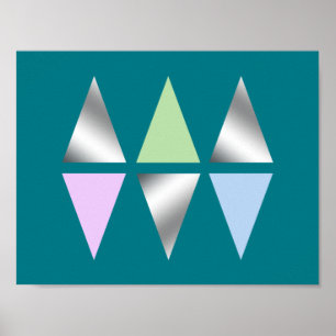 Póster falsos triángulos geométricos de plata claros