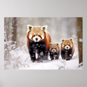 Póster Familia animal panda roja navegando por la natural