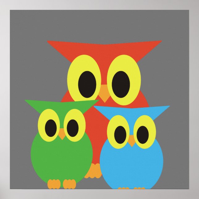 Póster Familia búho: rojo, verde y azul (Frente)