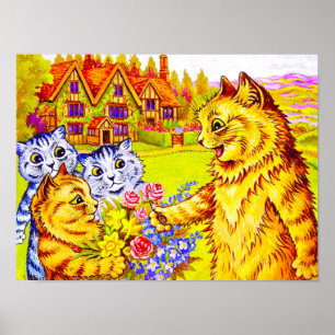 Póster Familia Cat en el Jardín