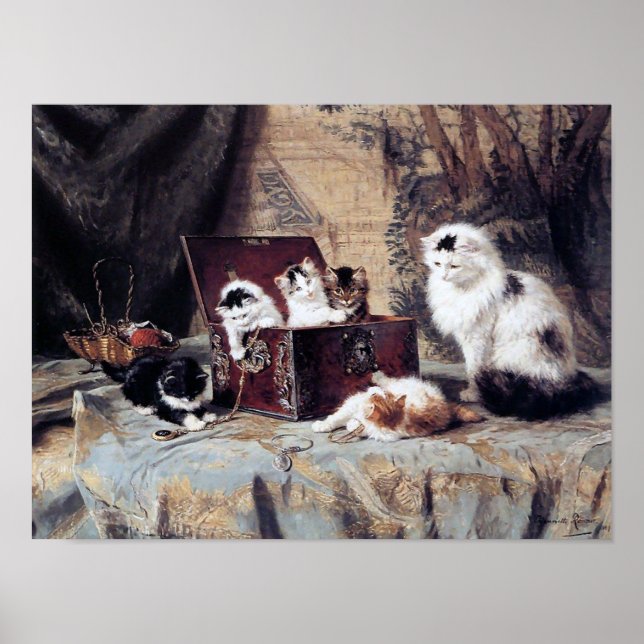 Póster Familia Cat, Henriette Ronner-Knip (Frente)