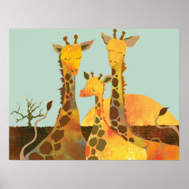 Póster Familia Cute Giraffe