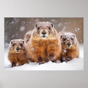 Póster Familia de animales marmot vagando por la naturale