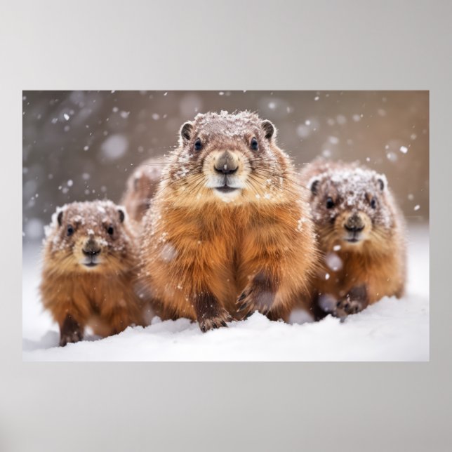 Póster Familia de animales marmot vagando por la naturale (Frente)