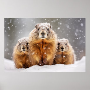 Póster Familia de animales marmot vagando por la naturale