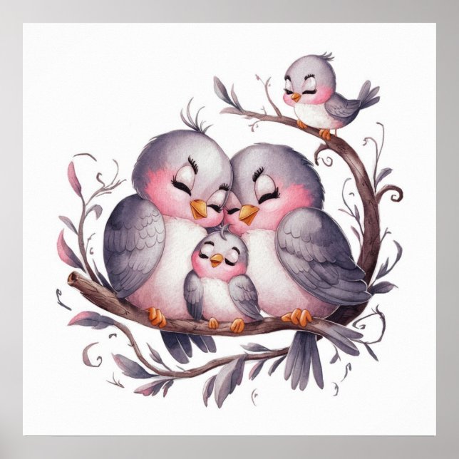 Póster Familia de aves acuáticas con niños #2 (Frente)