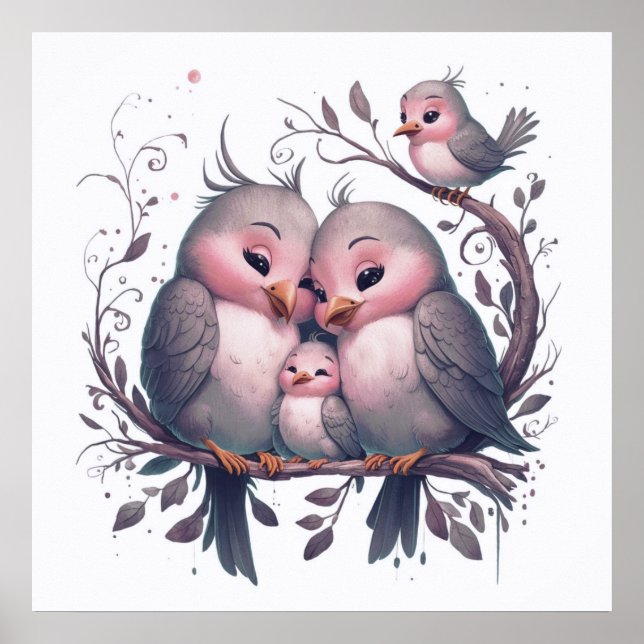 Póster Familia de aves acuáticas con niños#5 (Frente)