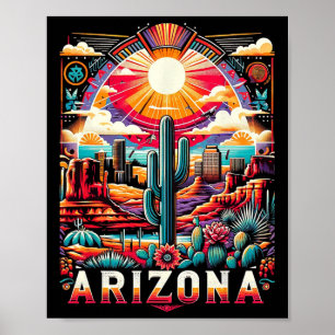 Póster Familia De Cactus Del Desierto Retro De Arizona