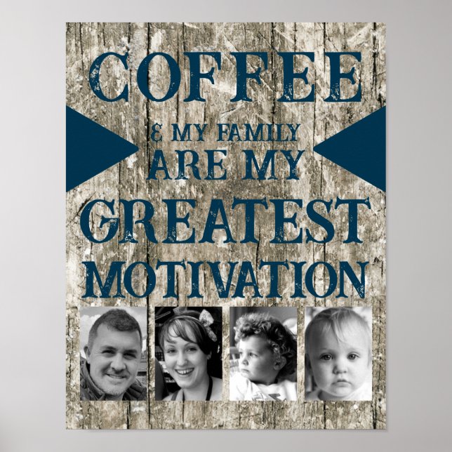 Póster Familia de café de motivación 4 foto azul gris (Frente)