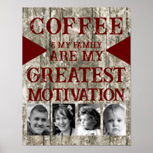 Póster Familia de café de motivación 4 foto borgoña gris