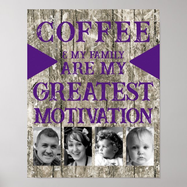 Póster Familia de café de motivación 4 foto púrpura gris (Frente)