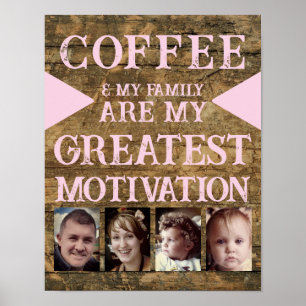 Póster Familia de café de motivación 4 foto rosa marrón