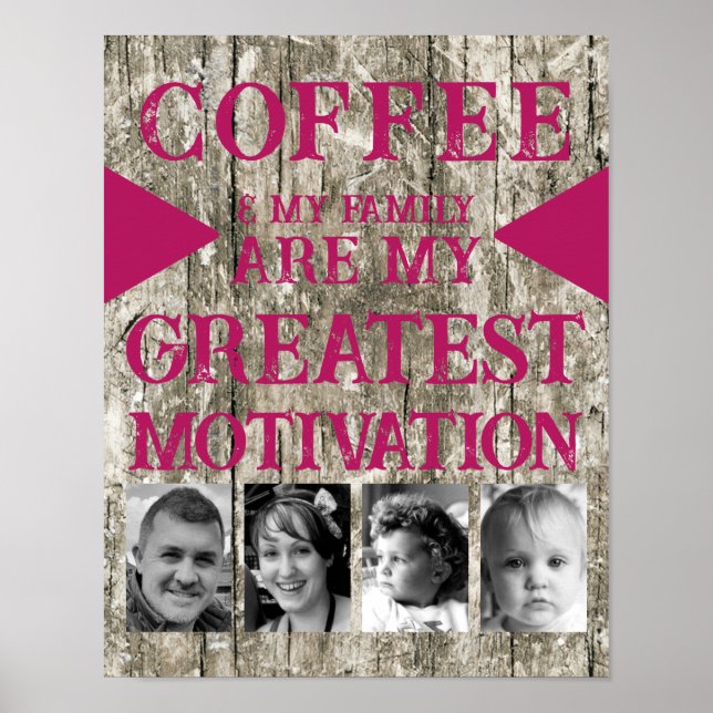 Póster Familia de café de motivación 4 rosa foto gris (Frente)