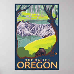 Póster Familia de castores - Los Dalles, Oregón