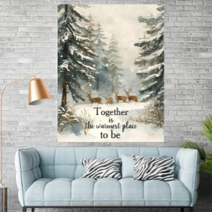 Póster Familia de ciervos en bosque nevado personalizada