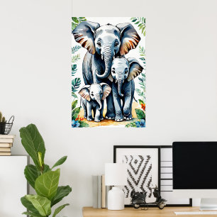 Póster Familia de Elefantes Africanos Safari, elefante be