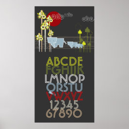 Póster Familia De Elefantes En Los Alfabetos Y Números De