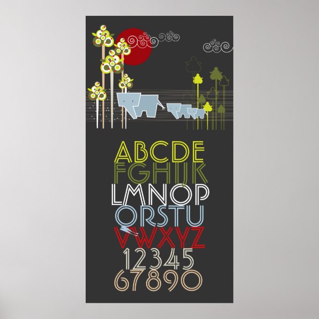 Póster Familia De Elefantes En Los Alfabetos Y Números De (Frente)