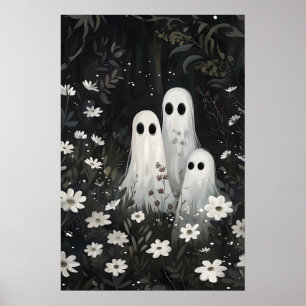 Póster Familia de fantasmas lindos en estampa de bosques