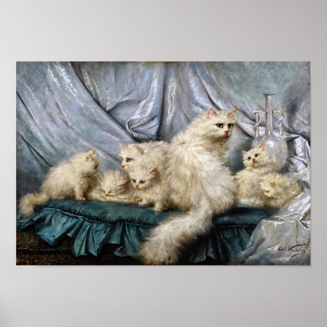 Póster Familia de gatos blancos, Carl Kahler (Frente)