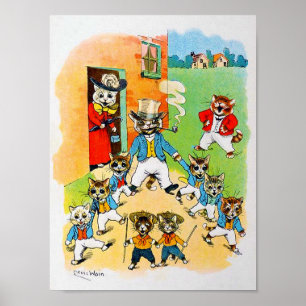 Póster Familia de Gatos con Muchos Hijos, Louis Wain