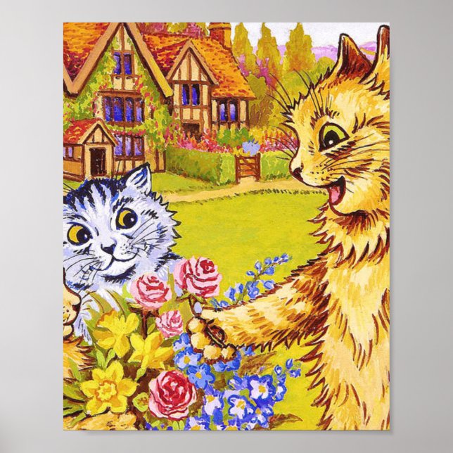 Póster Familia De Gatos En El Jardín Louis Wain (Frente)