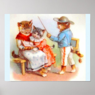 Póster Familia de gatos gatitos vestidos de Victoria