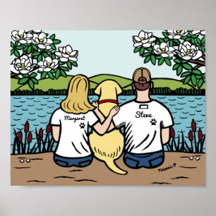 Póster Familia de Labrador Amarillo Personalizada