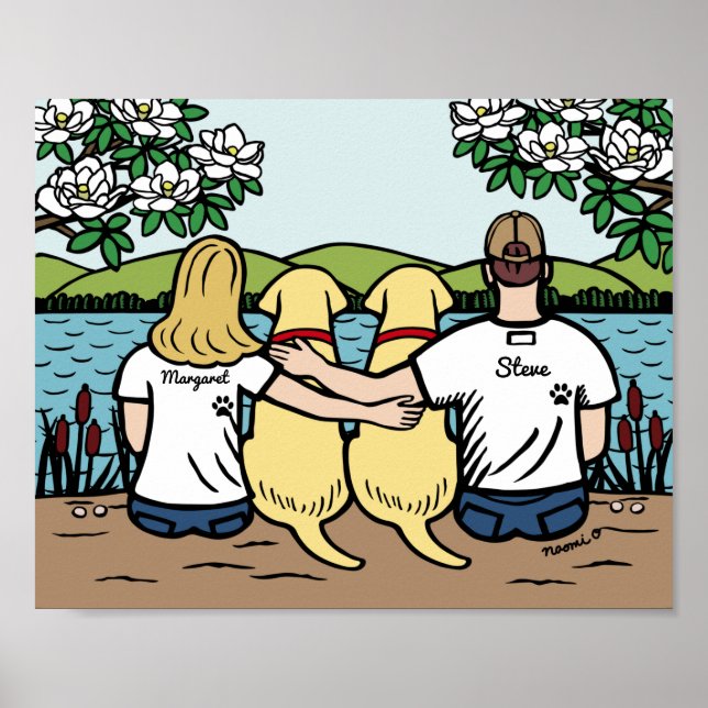 Póster Familia de Labrador Amarillo Personalizada Larga B (Frente)