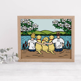 Póster Familia de Labrador Amarillo Personalizado Corto B