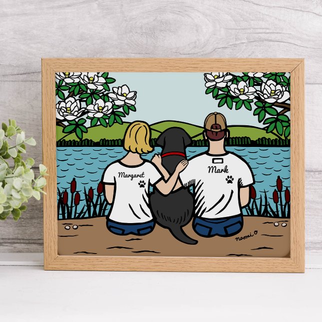 Póster Familia de Labrador Negro personalizada Blonde S (Personalized Family Portrait for Black Labrador Owners.  Black Lab and her/his Parents.)