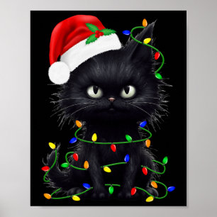 Póster Familia de Navidades de gato negro con pijamas
