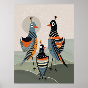Póster Familia de pájaros coloridos boho minimalista neut
