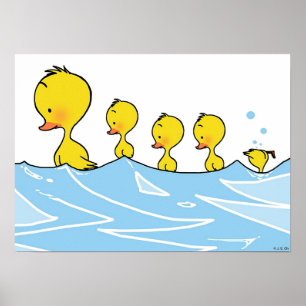 Póster Familia de patos de natación