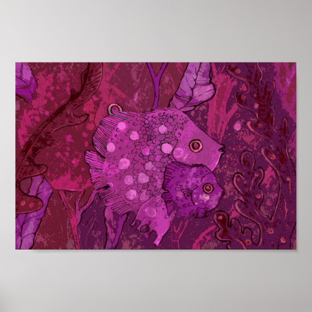 Póster Familia de peces, Ilustracion de animales submarin (Frente)