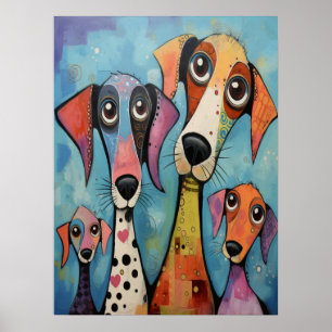 Póster Familia de Perros Colorida Abstracta Minimalista H