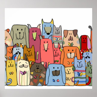 Póster Familia de perros divertidos: patrón sin costura.