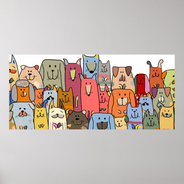 Póster Familia de perros divertidos, patrón sin costura,  (Frente)