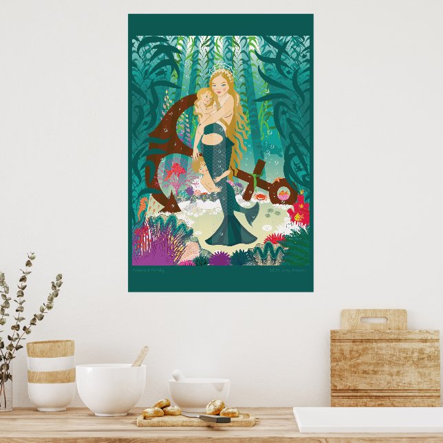 Póster Familia de sirenas (rubias oscuras) (Cocina)