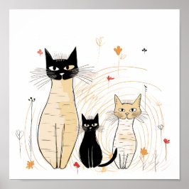 Póster Familia de tres gatos