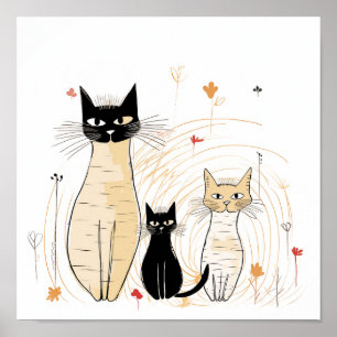 Póster Familia de tres gatos
