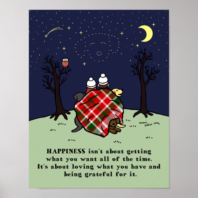 Póster Familia de tres labradores y cielo estrellado (Frente)