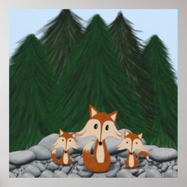 Póster Familia de zorros adorable
