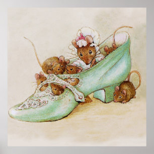 Póster Familia del ratón en un zapato por Beatrix Potter
