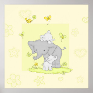 Póster Familia elefante