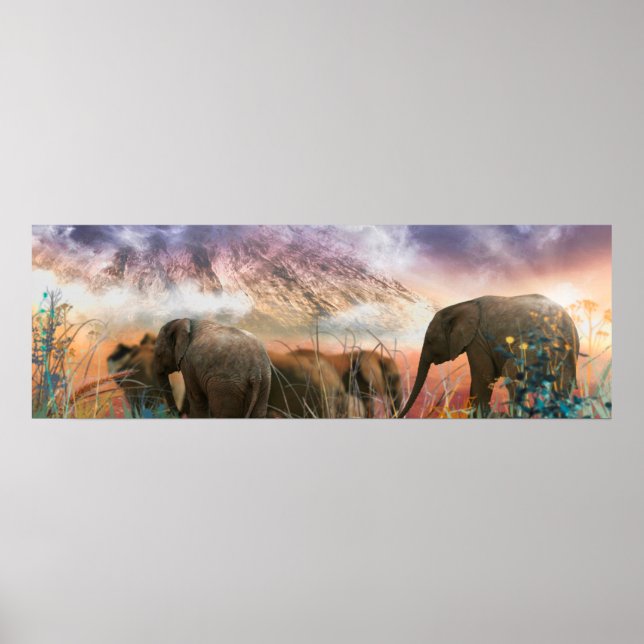 Póster Familia elefante del Monte Kilimanjaro (Frente)