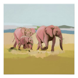 Póster Familia Elefante En El Salvaje