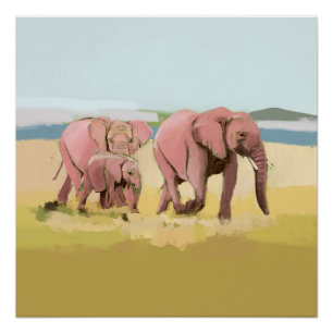 Póster Familia Elefante En El Salvaje