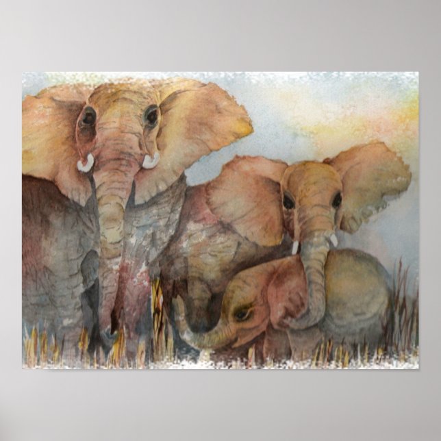 Póster Familia elefante sobresaliente (Frente)